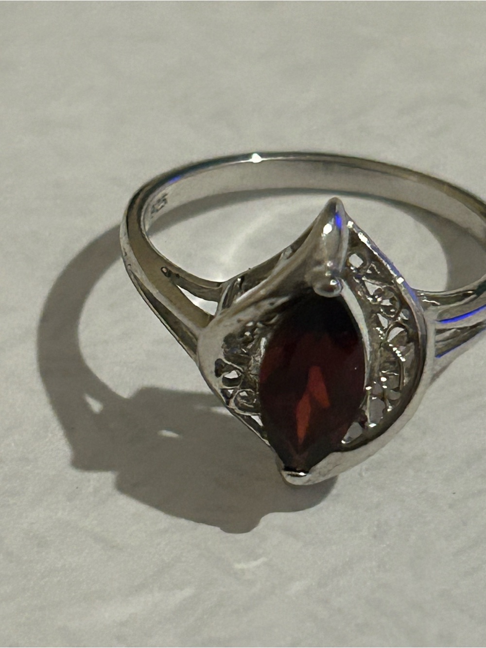 Sterling Silver Marquis Garnet Ring Size 7